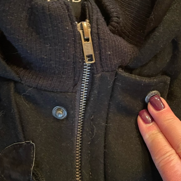 GUESS Sz M Full Zip Toggle Button Wool Blend Hooded lined Coat GUC - Picture 3 of 9